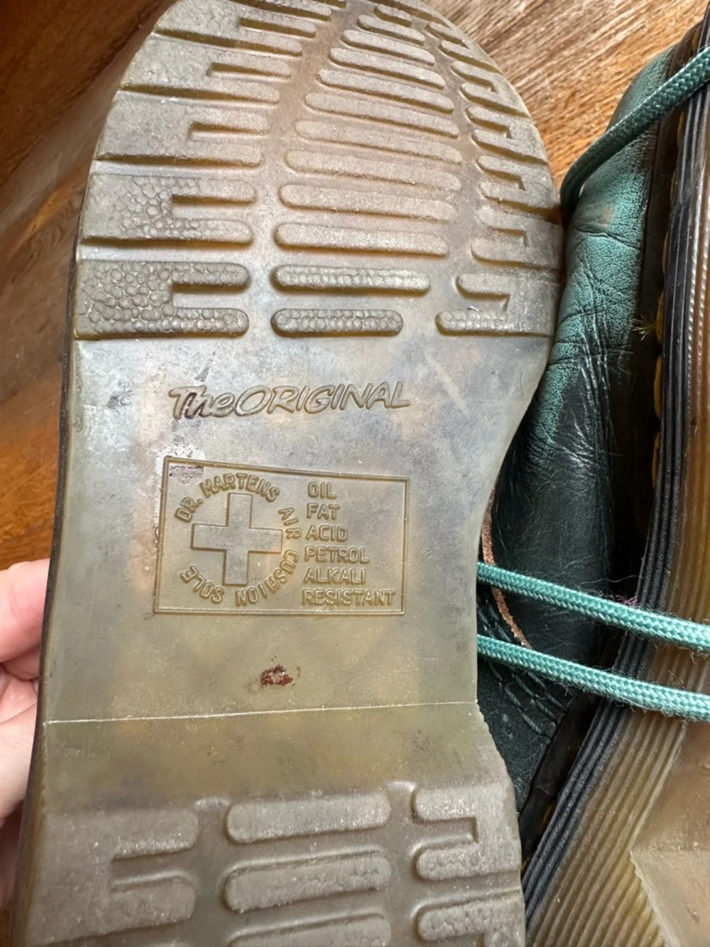 Dr. Martens Dark Green Leather Lace-Up Boots with Yellow Stitching - Picture 4 of 5